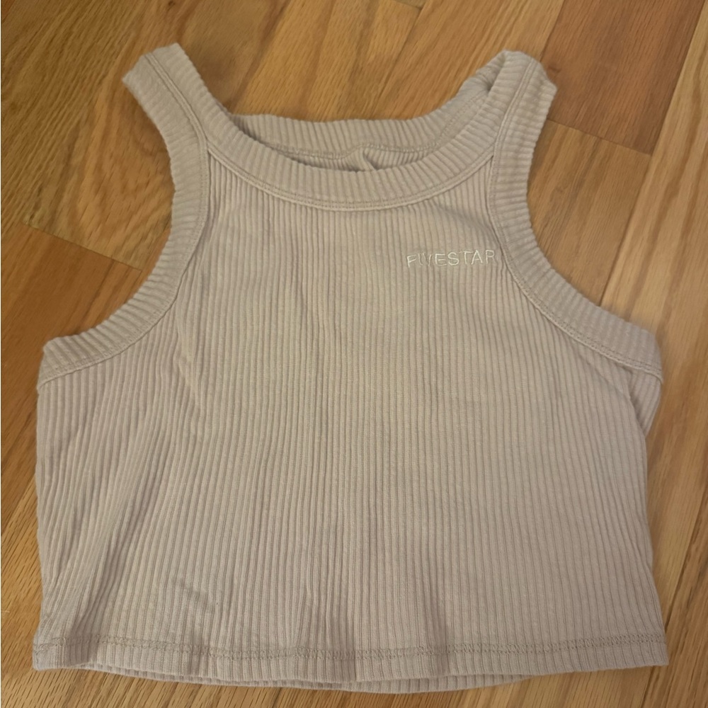 Five Star Cream Ribbed Crop Tank Top